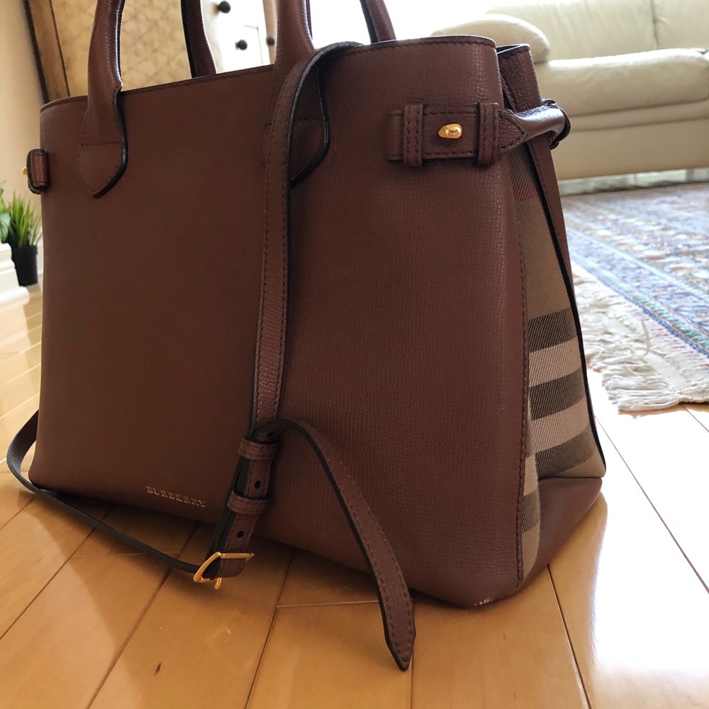 Burberry Banner Leather and Check Satchel Bag MINT